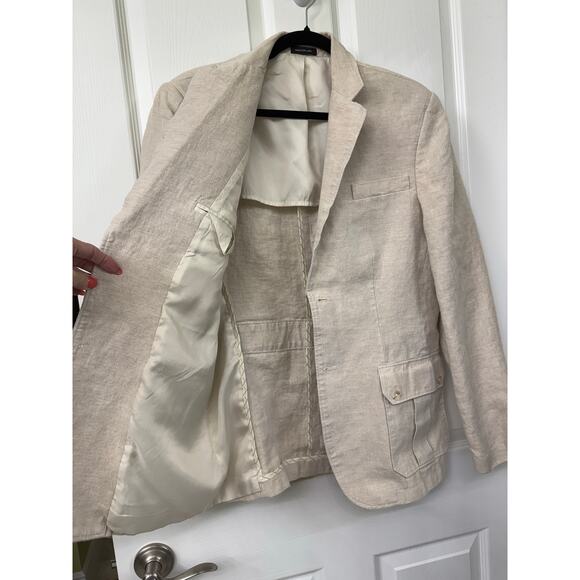 Murano beige 100% linen medium Blazer light brown tan women's 2 button - Picture 5 of 9